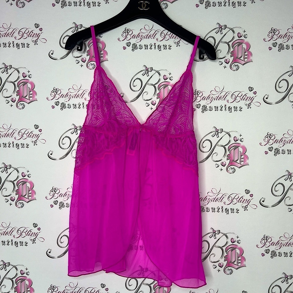 La senza babydoll tank top cami lace floral mesh neon purple pink stretchy y2k